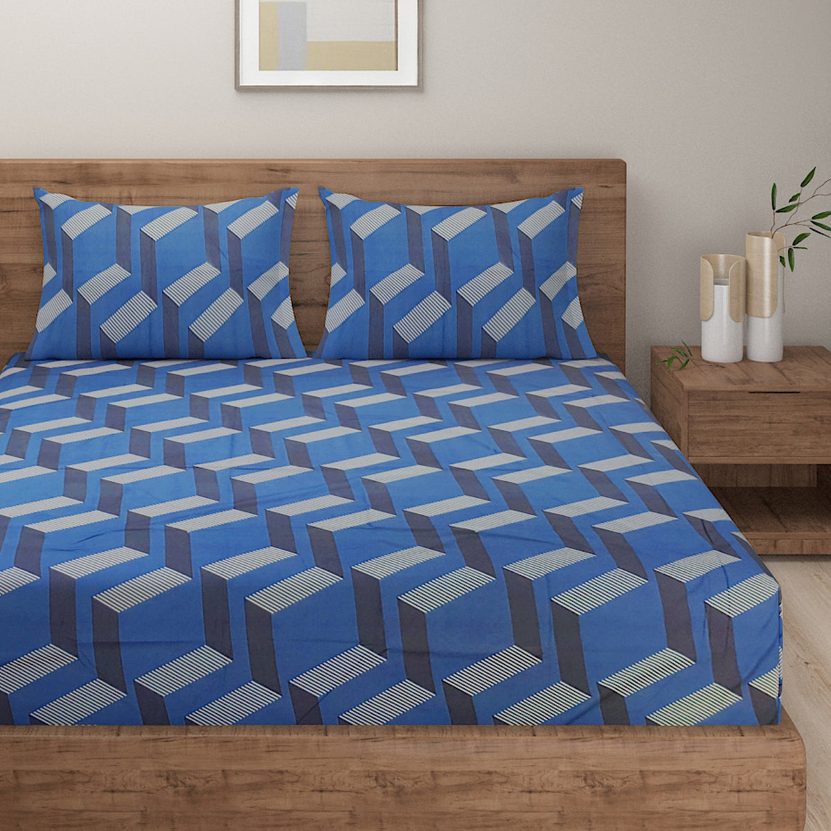 Cobalt Dimension 180 TC Blended Cotton Bedsheet Set with Pillow Cover