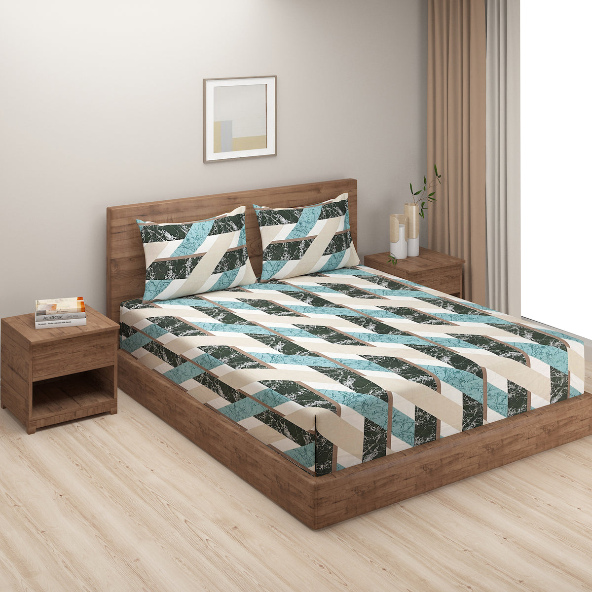 Aqua Marble Weave 180 TC Blended Cotton Bedsheet Set with Pillow Cover