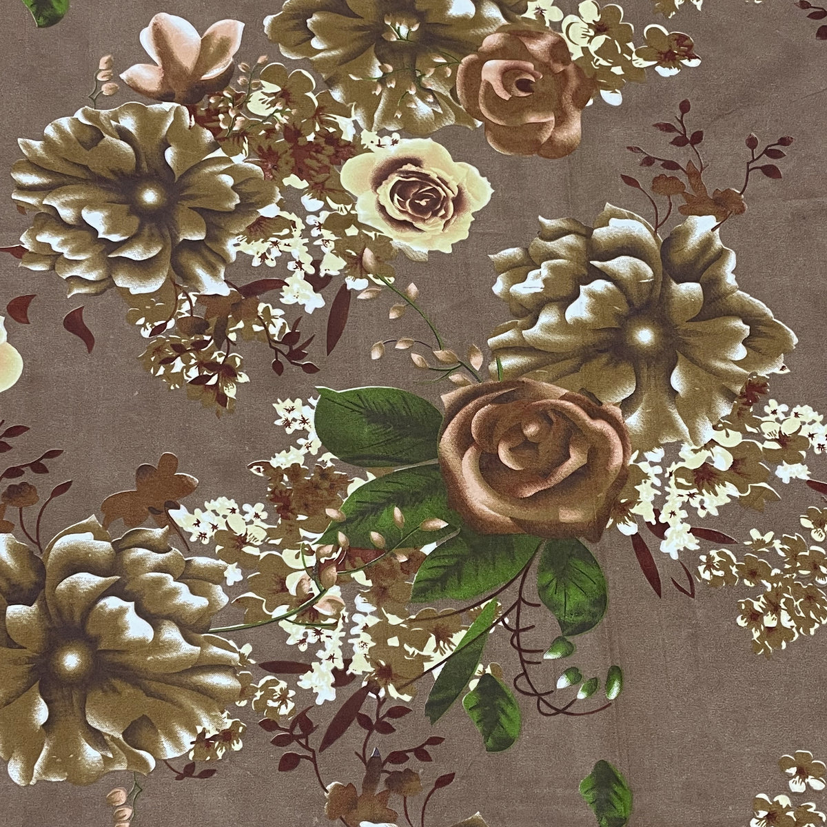 Mocha Vintage Bloom 180 TC Blended Cotton Bedsheet Set with Pillow Cover