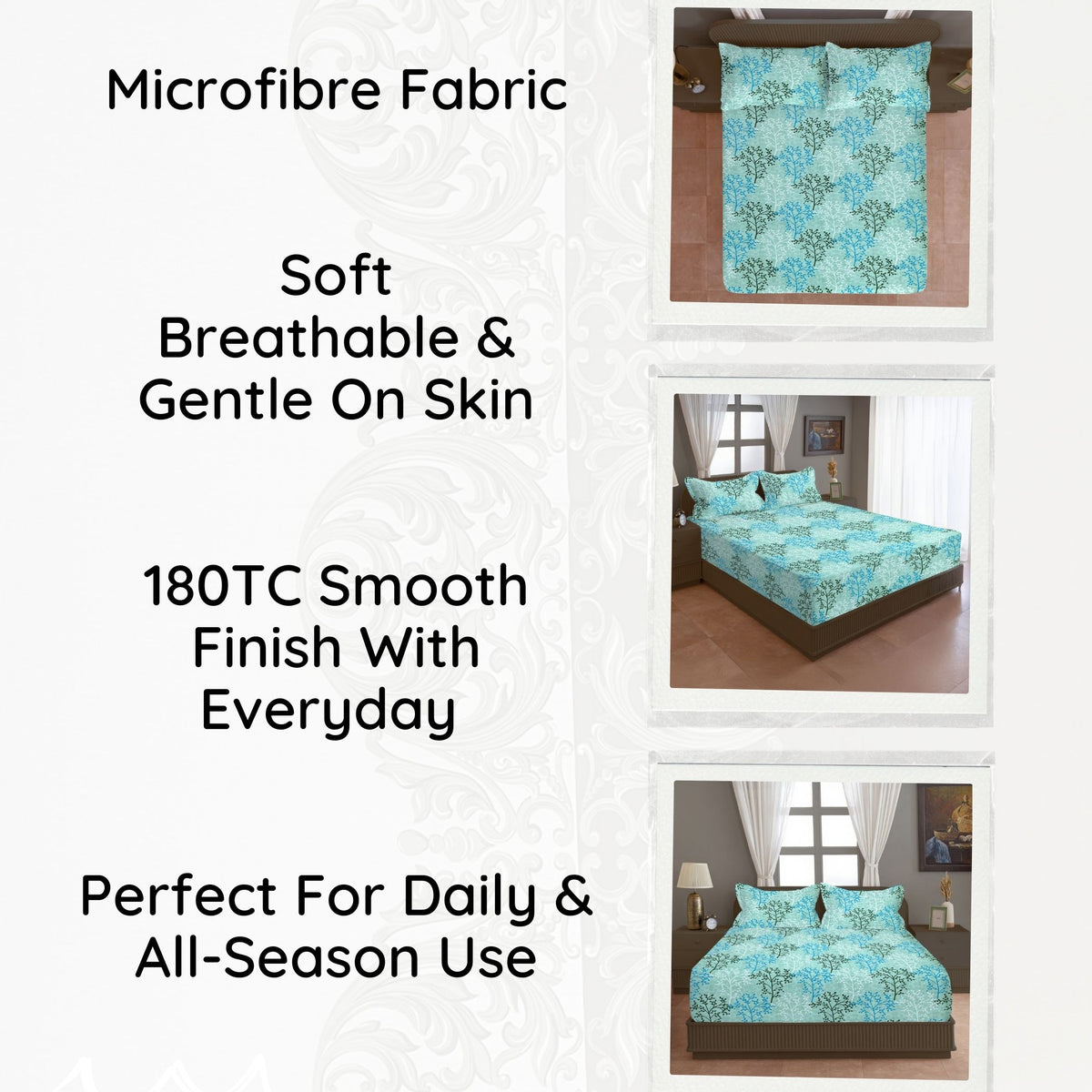 Mint Woodland 180 TC Blended Cotton Bedsheet Set with Pillow Cover