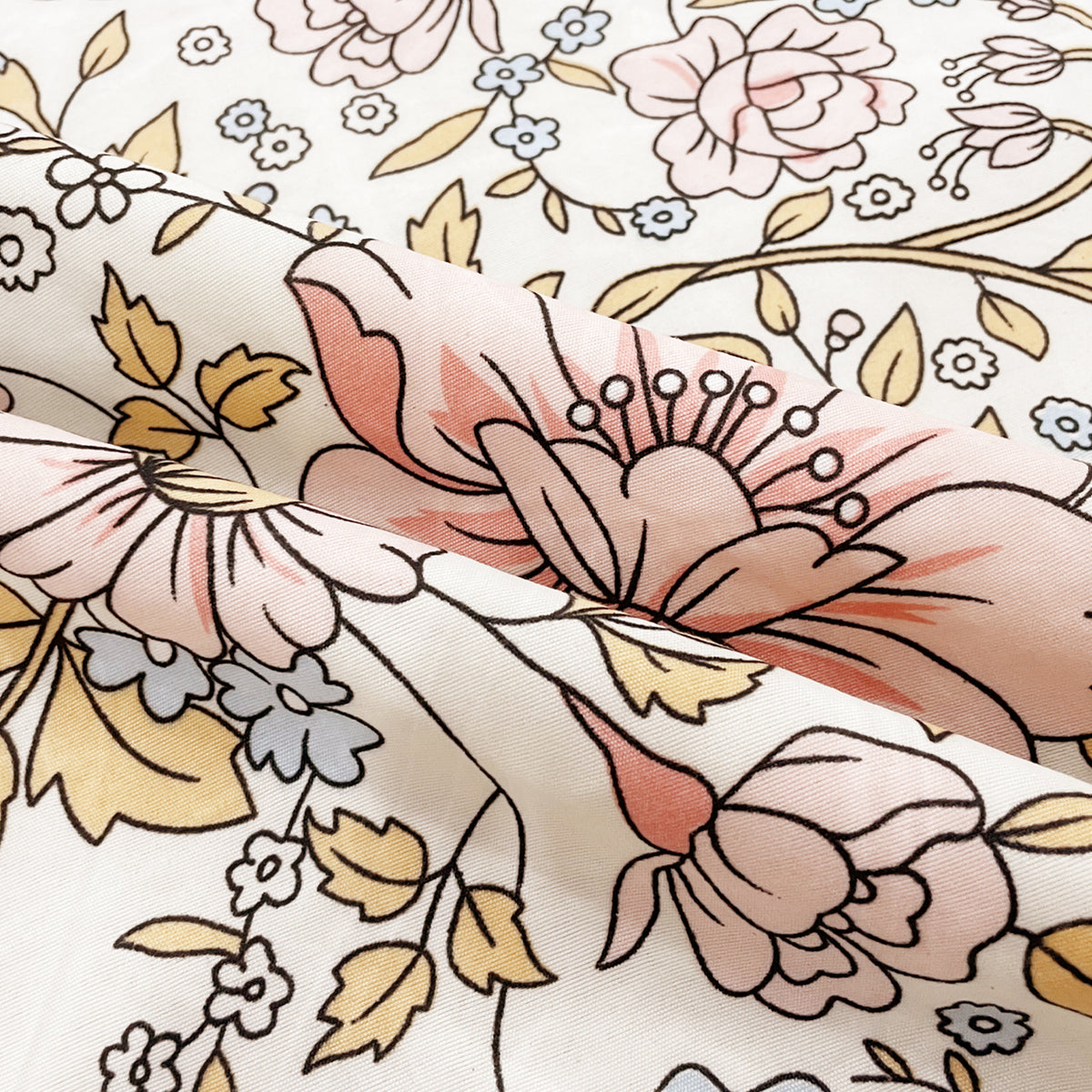 Ivory Pastel Meadow 200 TC Rich Cotton Bedsheet Set with Pillow Cover