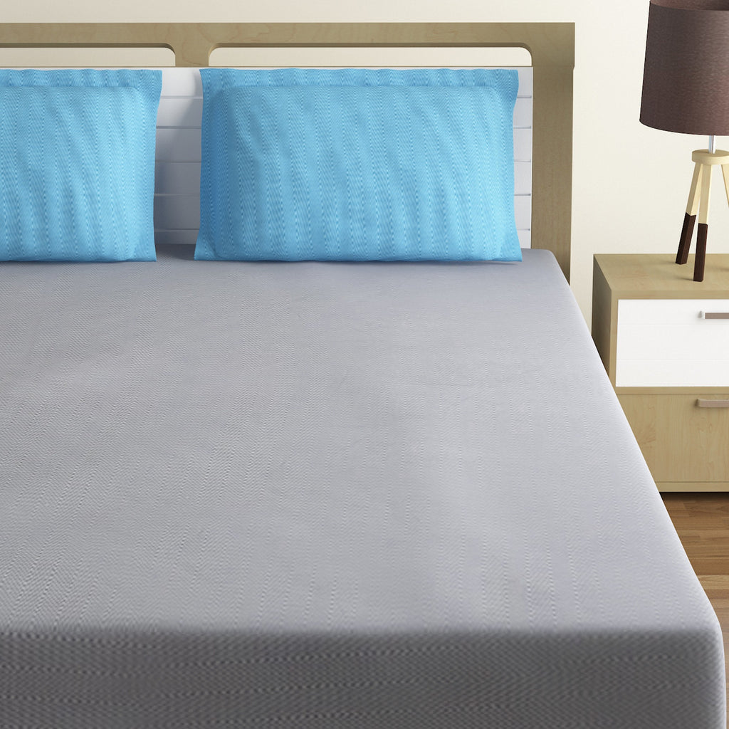 Silver Aqua Textured Harmony 180 TC Pure Cotton Bedsheet Set with Pillow Cover