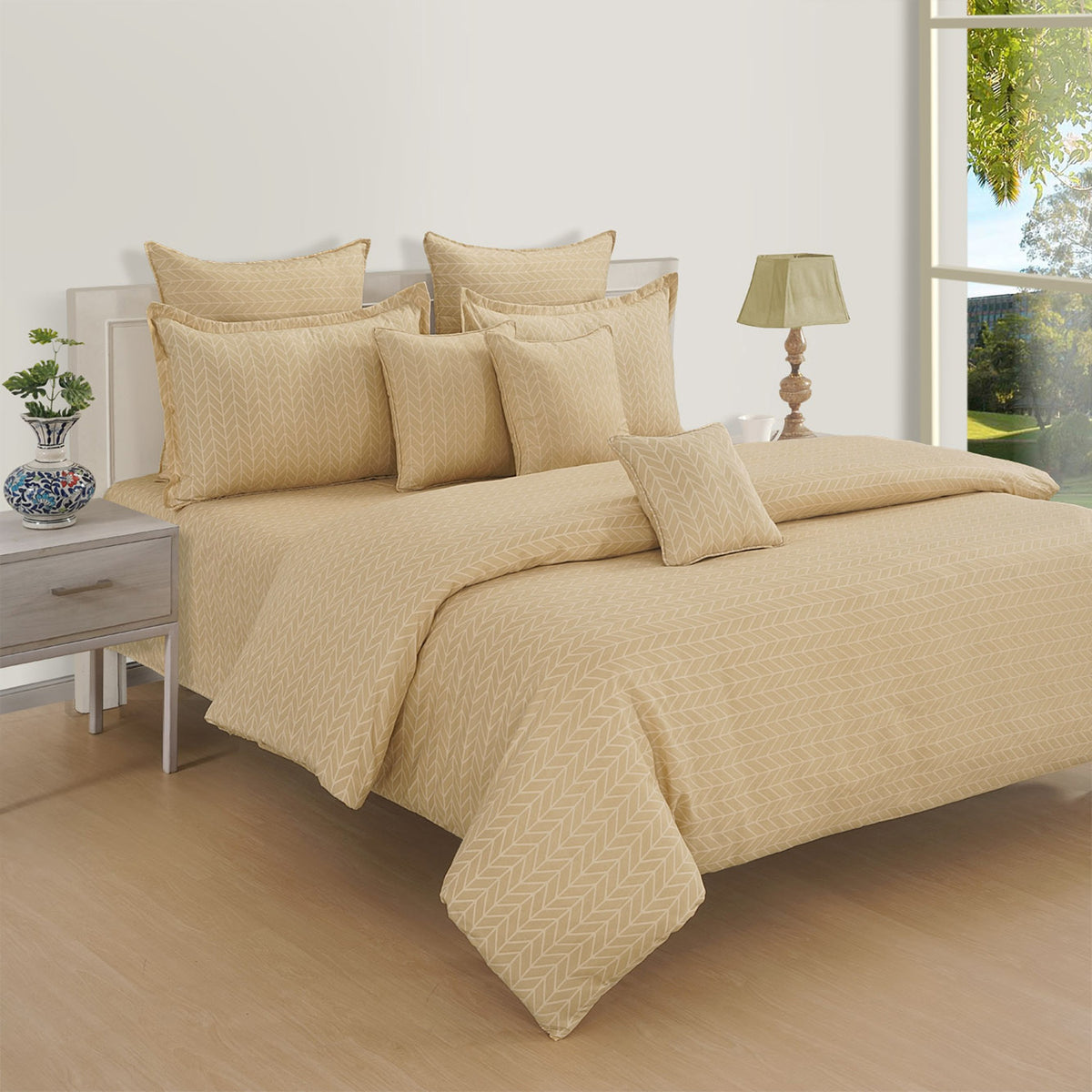 Vanilla Herringbone 180 TC Blended Cotton Bedsheet Set with Pillow Cover