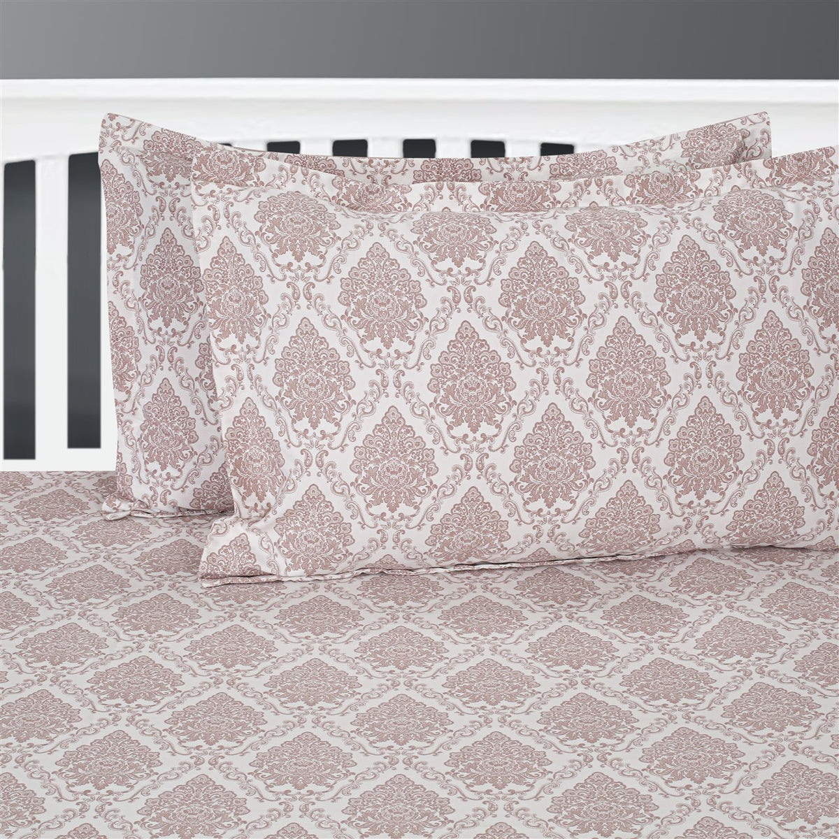 Ivory Blush Damask Elegance 200 TC Pure Cotton Bedsheet Set with Pillow Cover