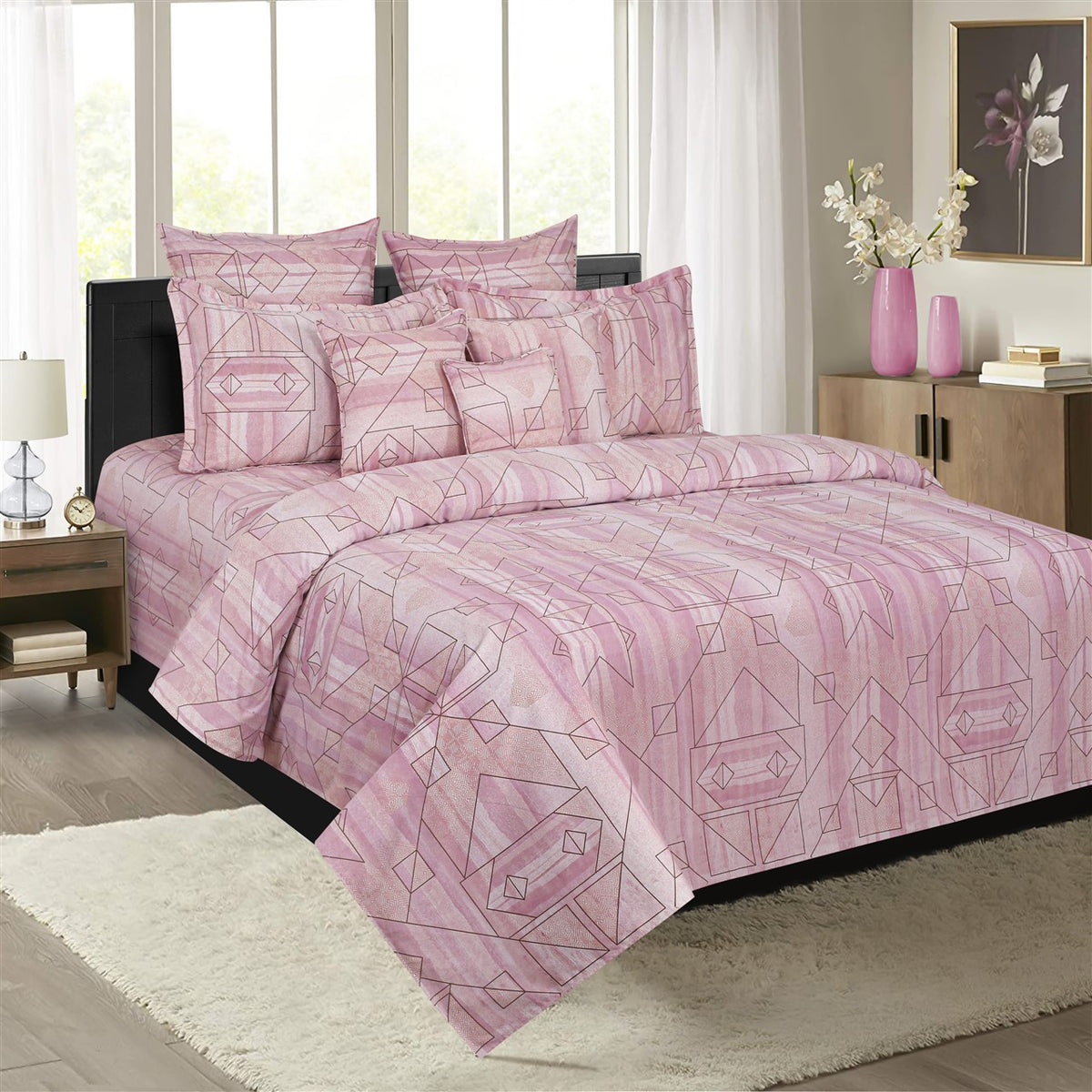Blush Linear Abstract 200 TC Pure Cotton Bedsheet Set with Pillow Cover