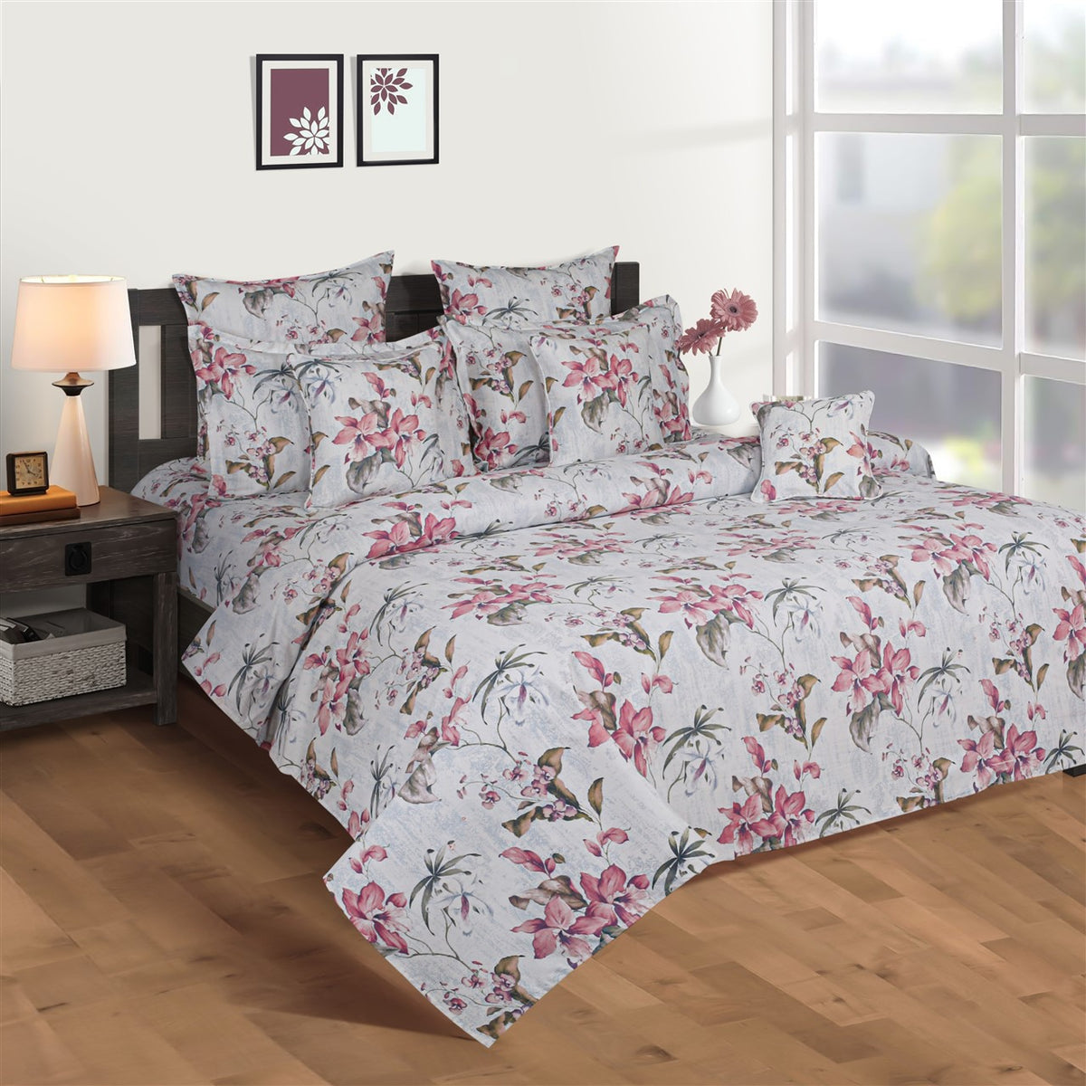 Blush Lily Garden 200 TC Pure Cotton Bedsheet Set with Pillow Cover
