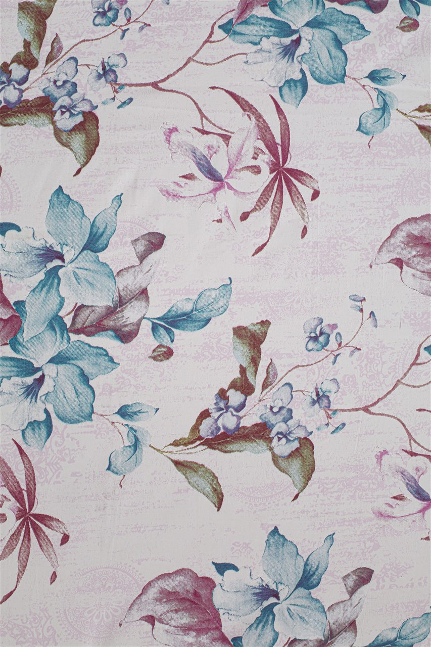 Aqua Orchid Garden 200 TC Pure Cotton Bedsheet Set with Pillow Cover