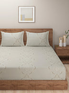 Ivory Champagne Damask 200 TC Pure Cotton Bedsheet Set with Pillow Cover