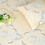 Ivory Damask Elegance 200 TC Pure Cotton Bedsheet Set with Pillow Cover