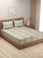 Sage Lotus Bloom 200 TC Pure Cotton Bedsheet Set with Pillow Cover