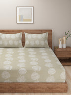 Sage Lotus Bloom 200 TC Pure Cotton Bedsheet Set with Pillow Cover