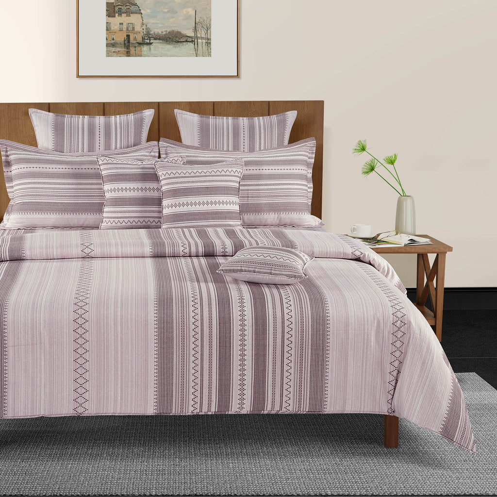 Lilac Whisper Stripe 200 TC Pure Cotton Bedsheet Set with Pillow Cover