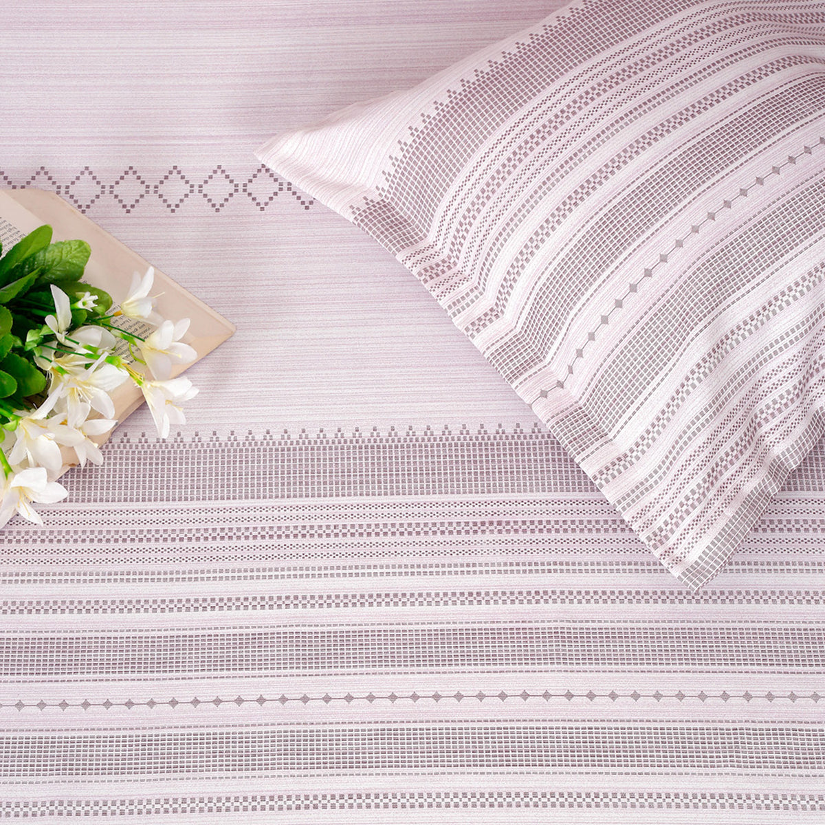 Lilac Whisper Stripe 200 TC Pure Cotton Bedsheet Set with Pillow Cover