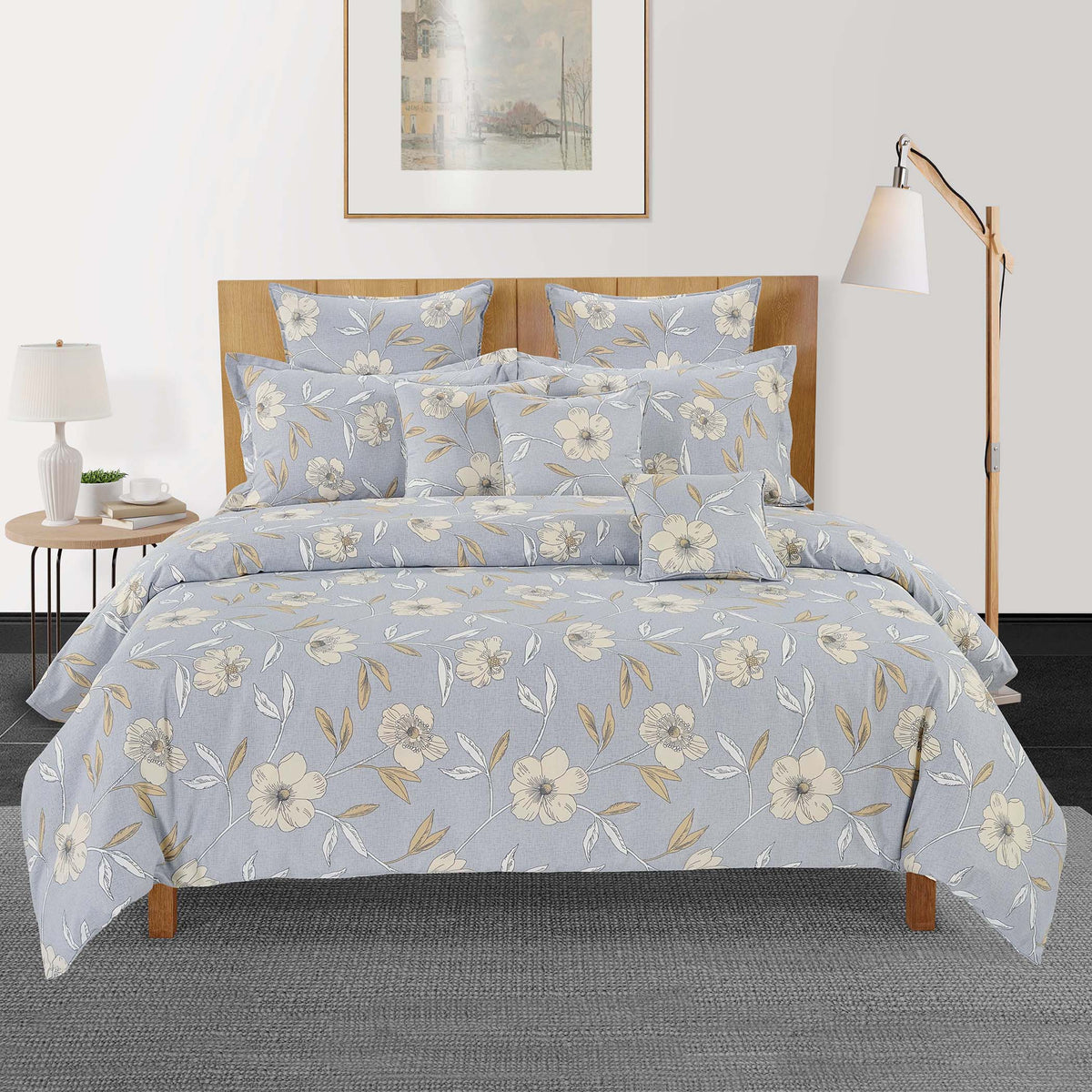 Silver Magnolia 200 TC Pure Cotton Bedsheet Set with Pillow Cover