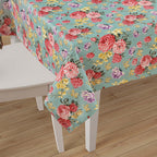 Swayam Floral Printed Dining Table Cover - Aqua Green Multicolor
