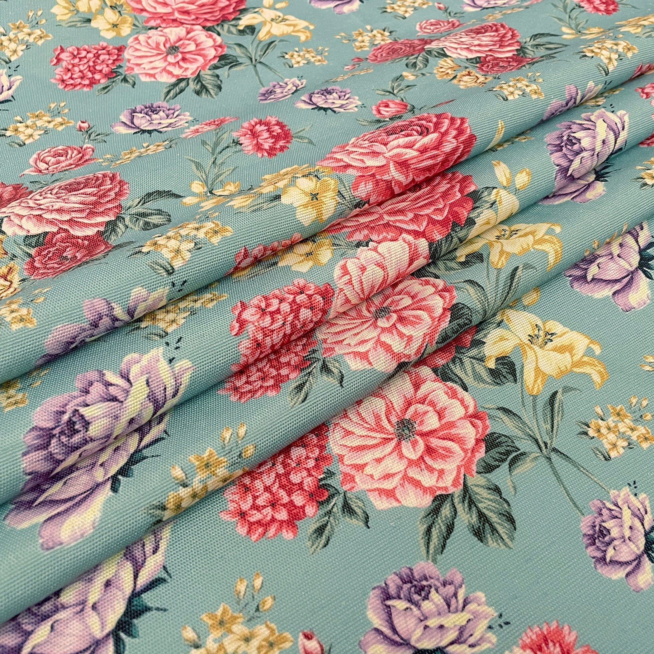 Swayam Floral Printed Dining Table Cover - Aqua Green Multicolor