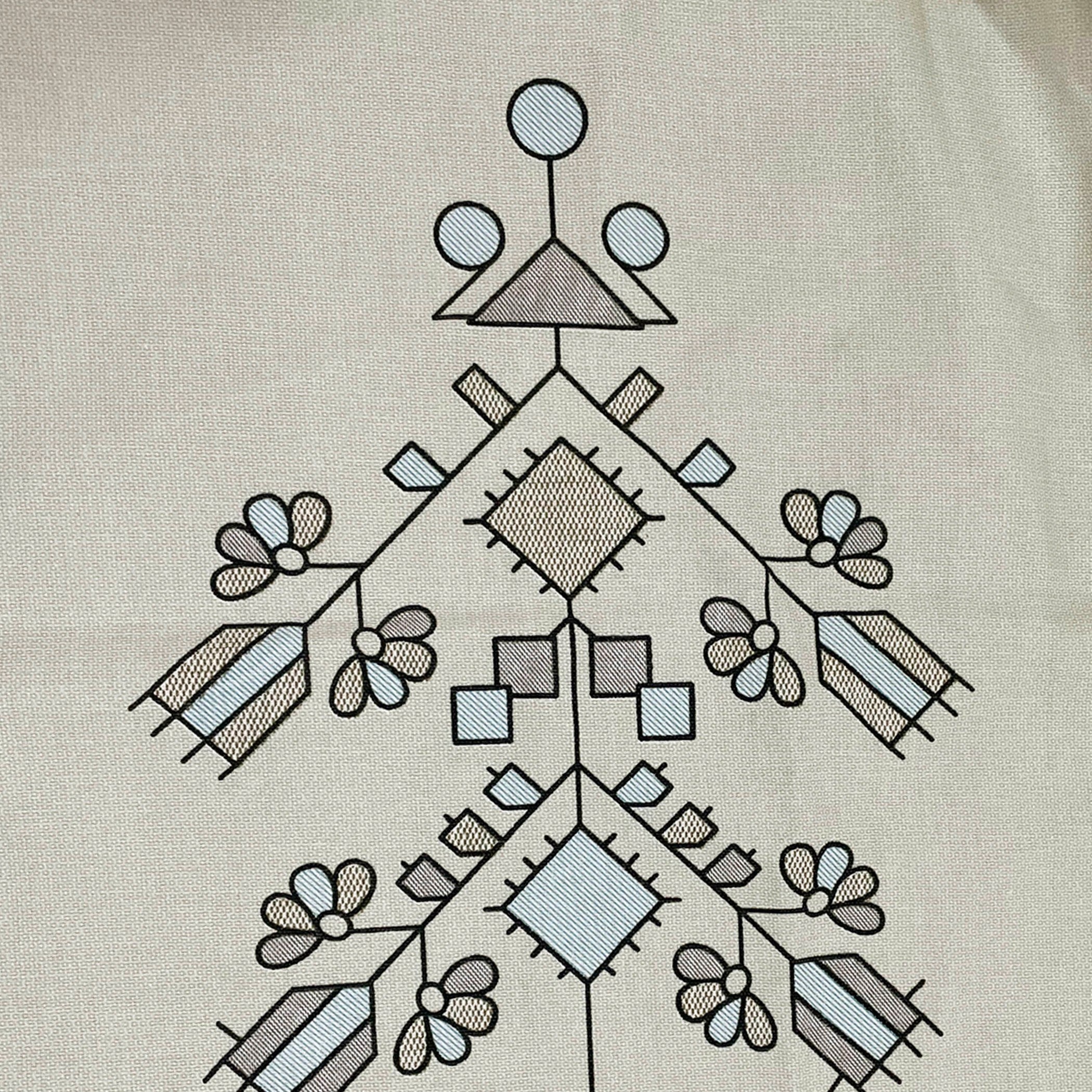 Premium Cotton Abstract Beige & Blue Square 4 Seater Table Cover