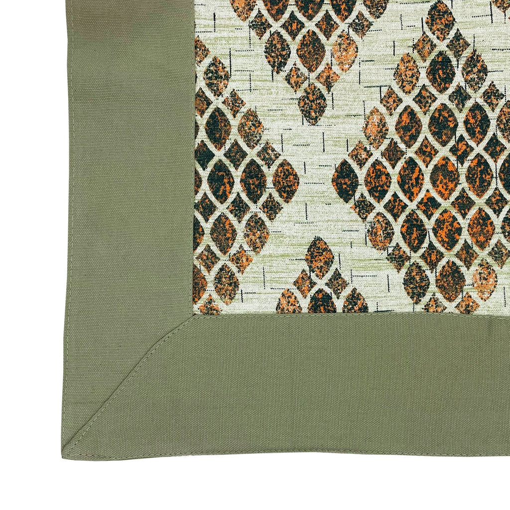 Premium Cotton Geometric Green & Brown Square 4 Seater Table Cover