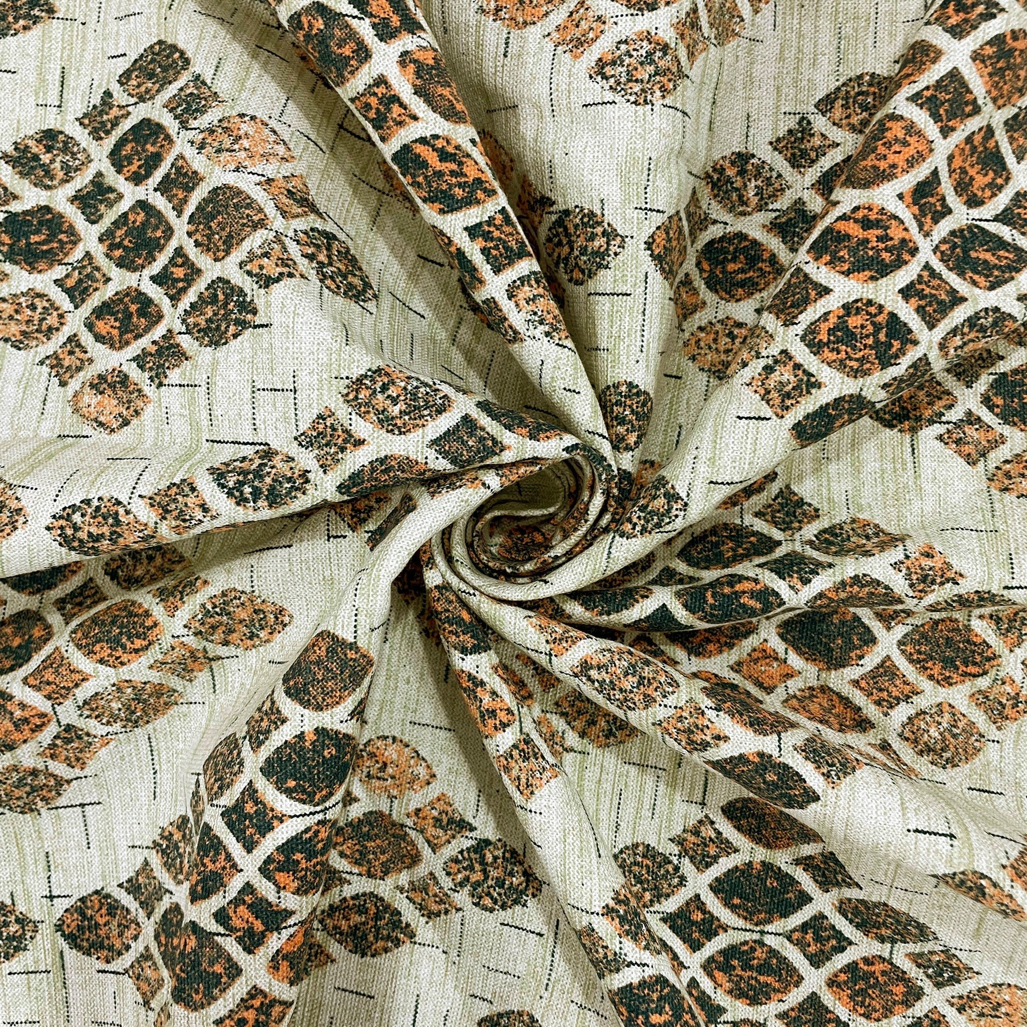 Premium Cotton Geometric Green & Brown Square 4 Seater Table Cover