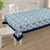 Premium Cotton Geometric White & Blue Square 4 Seater Table Cover