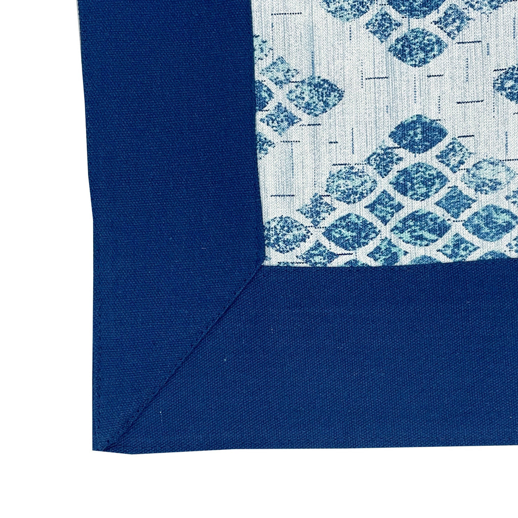 Premium Cotton Geometric White & Blue Square 4 Seater Table Cover