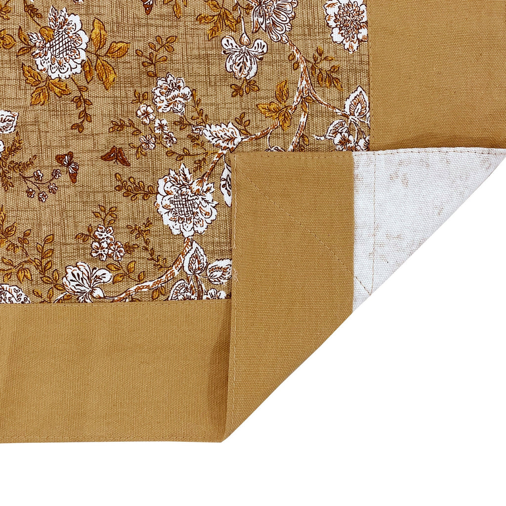 Premium Cotton Floral Mustard Square 4 Seater Table Cover