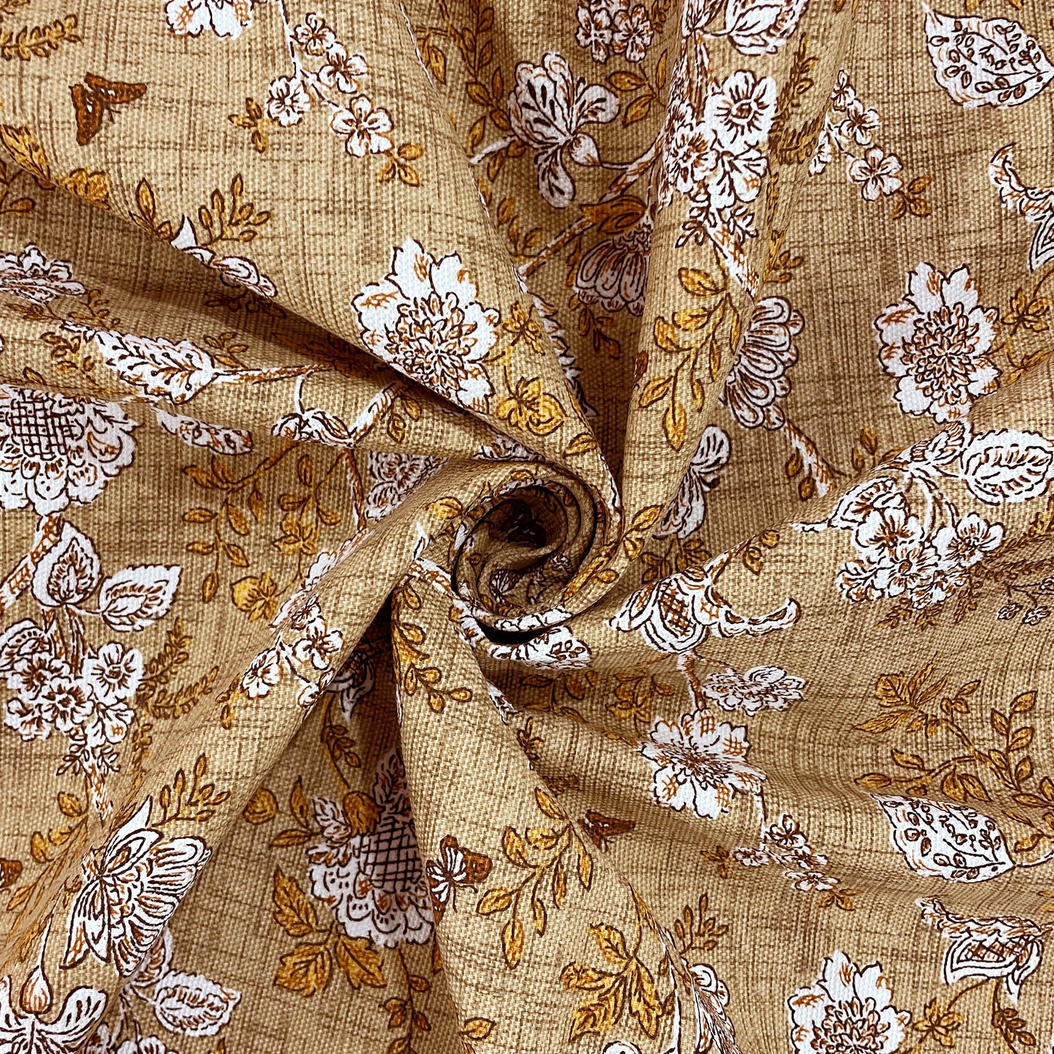 Premium Cotton Floral Mustard Square 4 Seater Table Cover