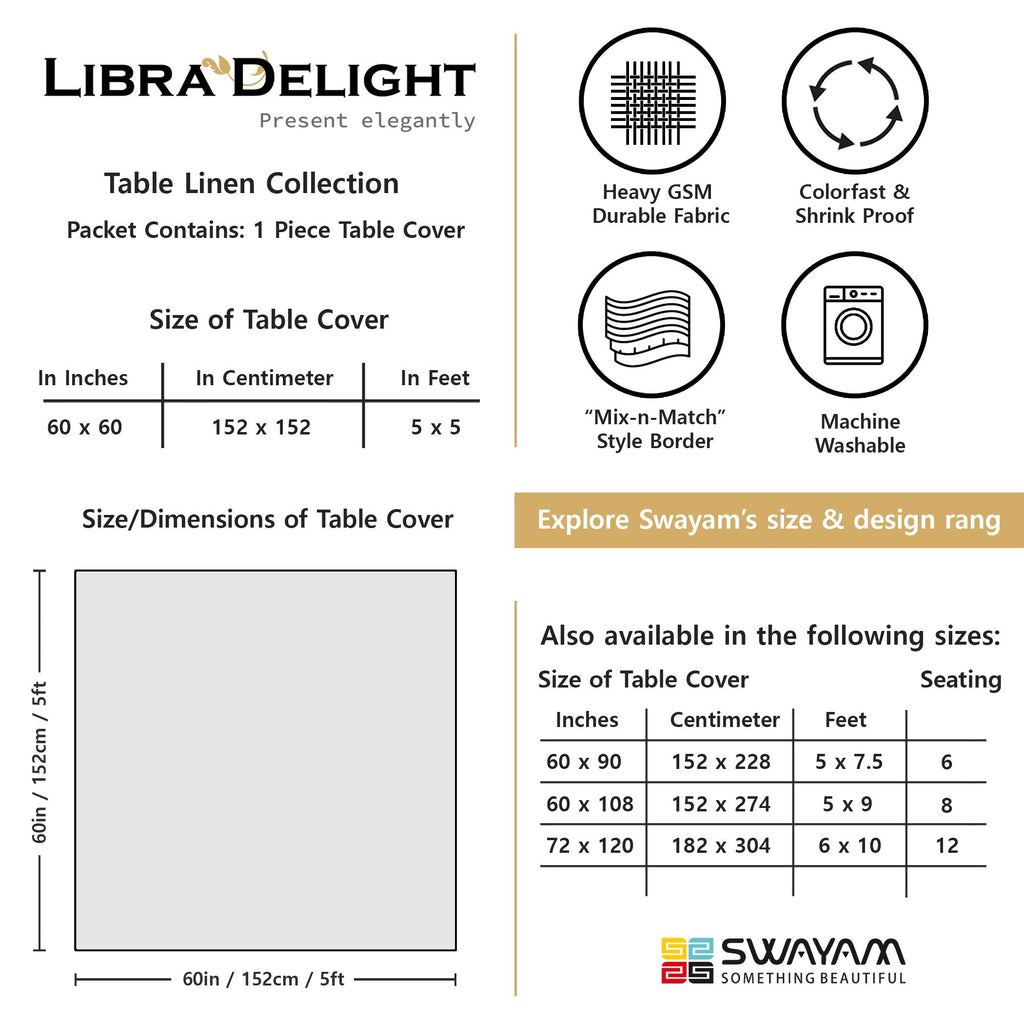 Premium Cotton Ethnic Beige Square 4 Seater Table Cover