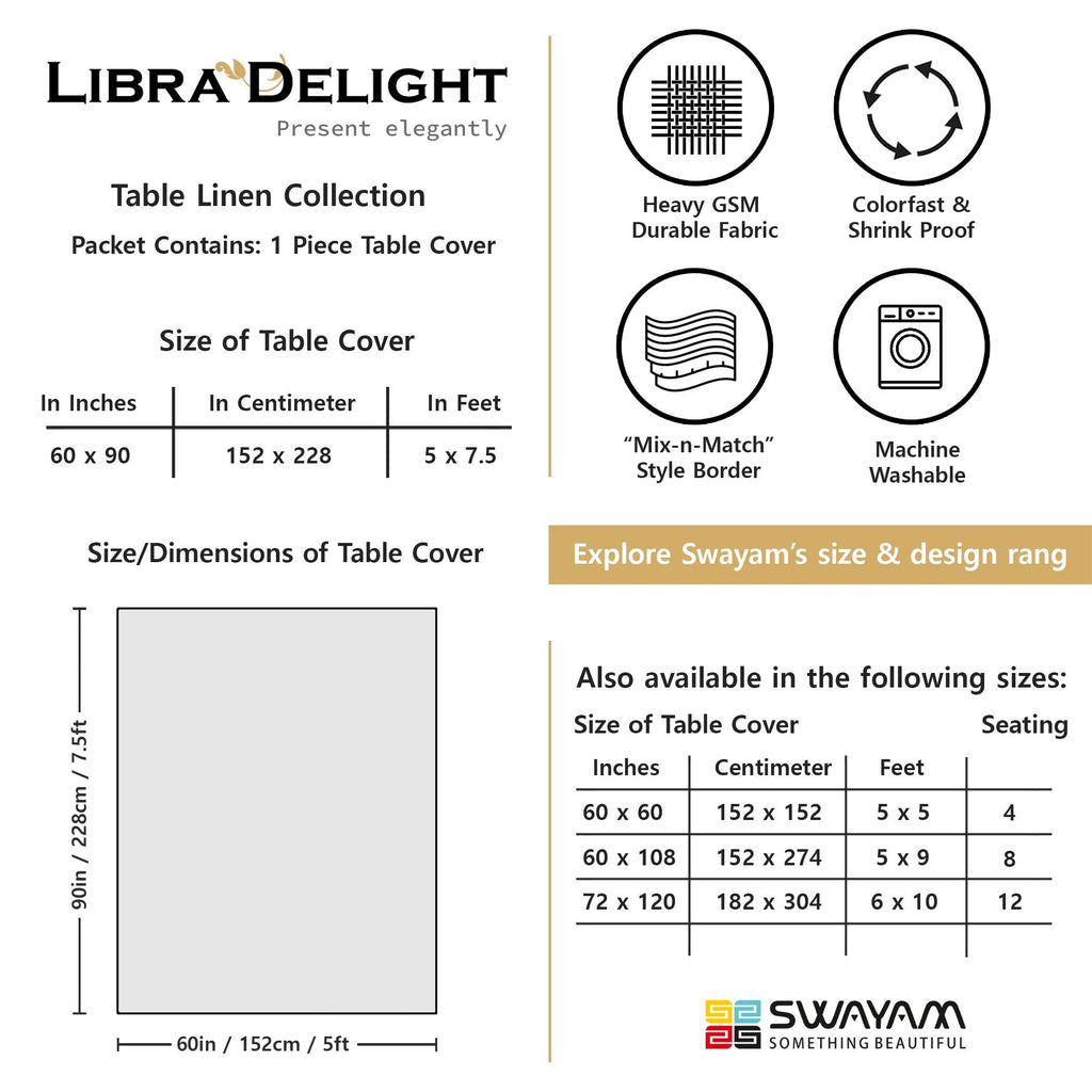 Premium Cotton Abstract Beige & Black Rectangular 6 Seater Table Cover