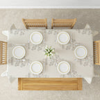 Premium Cotton Abstract Beige & Blue Rectangular 6 Seater Table Cover