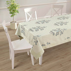 Premium Cotton Abstract Beige & Blue Rectangular 6 Seater Table Cover