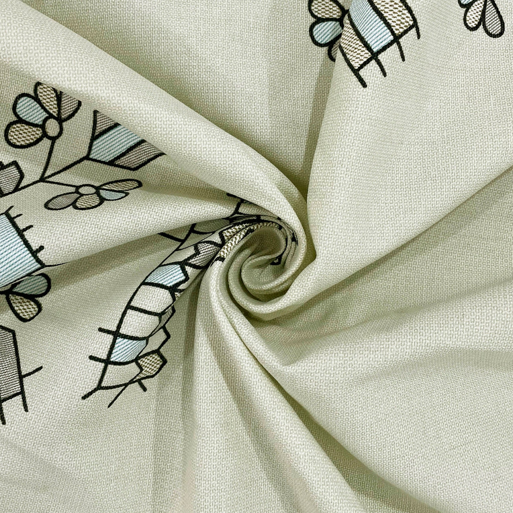 Premium Cotton Abstract Beige & Blue Rectangular 6 Seater Table Cover