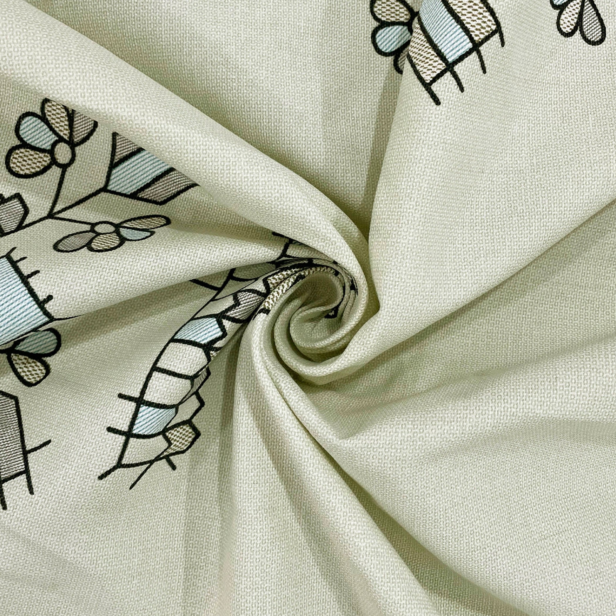 Premium Cotton Abstract Beige & Blue Rectangular 6 Seater Table Cover