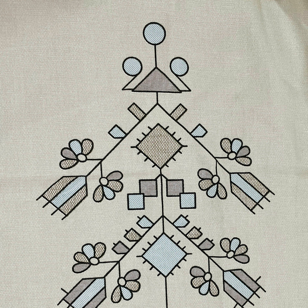 Premium Cotton Abstract Beige & Blue Rectangular 6 Seater Table Cover