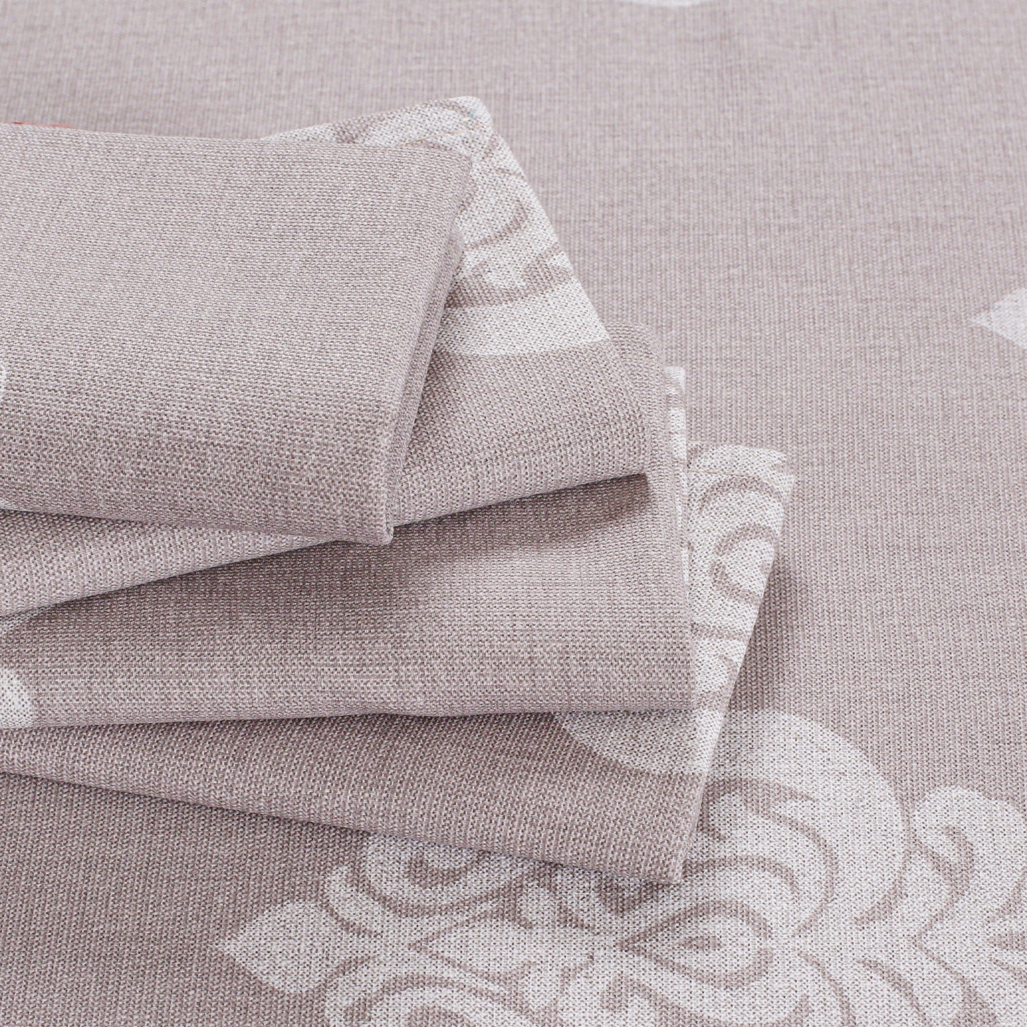 Premium Cotton Motif Taupe Rectangular 6 Seater Table Cover