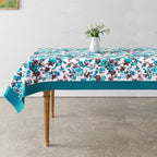 Premium Cotton Printed Teal Rectangular 6 Seater Table Cover
