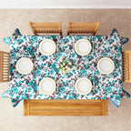 Premium Cotton Printed Teal Rectangular 6 Seater Table Cover