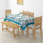 Premium Cotton Printed Teal Rectangular 6 Seater Table Cover