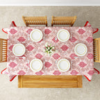 Premium Cotton Motif Beige Rectangular 6 Seater Table Cover