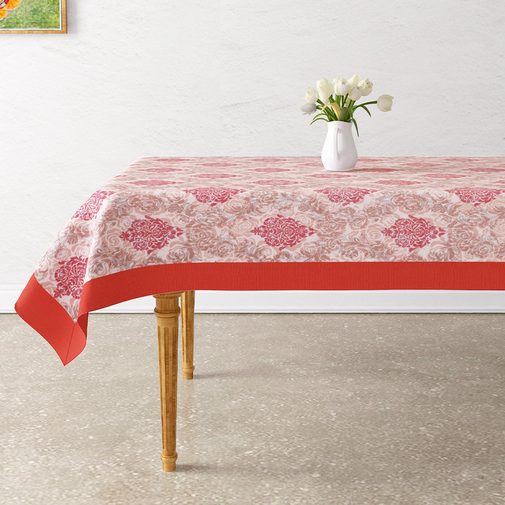 Premium Cotton Motif Beige Rectangular 6 Seater Table Cover