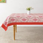 Premium Cotton Motif Beige Rectangular 6 Seater Table Cover