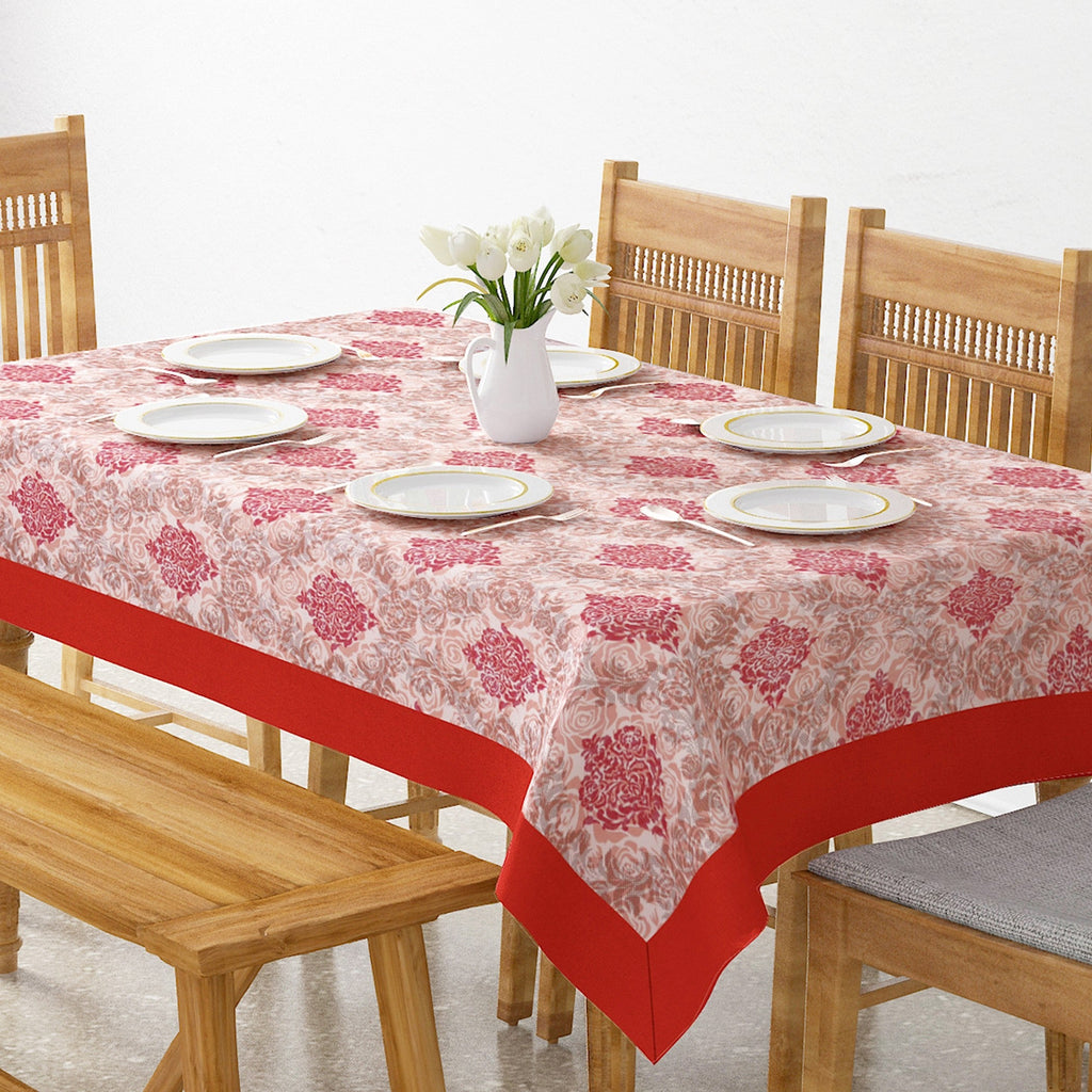 Premium Cotton Motif Beige Rectangular 6 Seater Table Cover