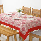 Premium Cotton Motif Beige Rectangular 6 Seater Table Cover