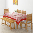 Premium Cotton Motif Beige Rectangular 6 Seater Table Cover