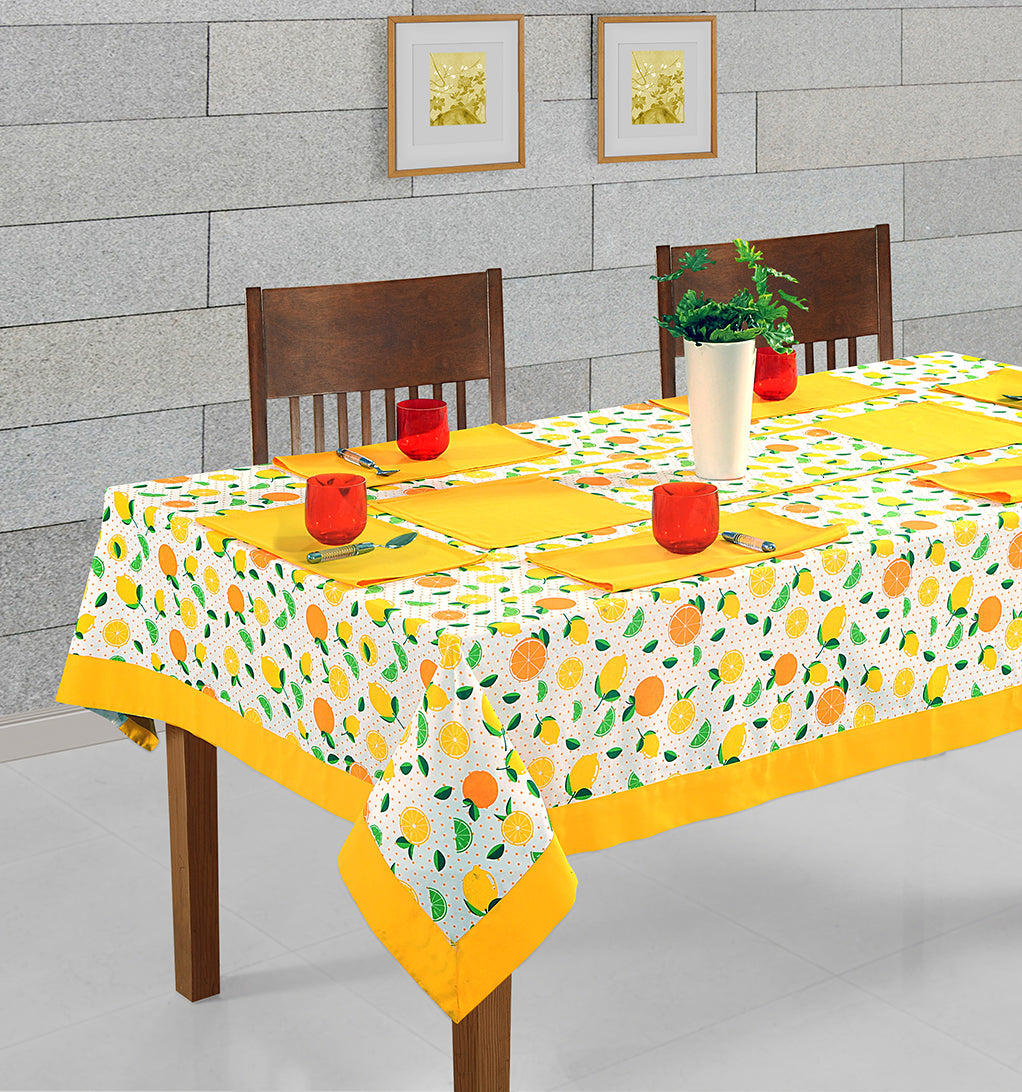 Premium Cotton Printed Beige Rectangular 6 Seater Table Cover