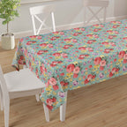 Floral Printed Dining Table Cover - Aqua Green Multicolor