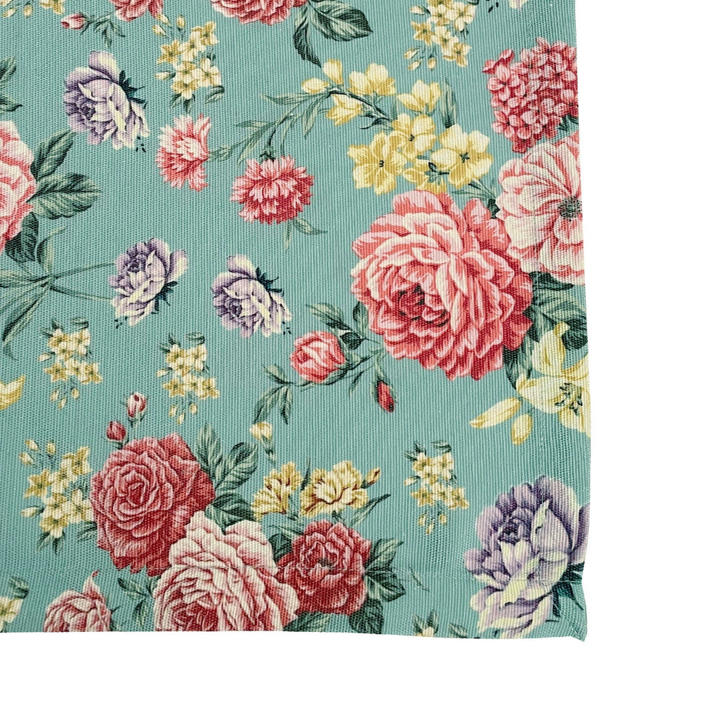 Floral Printed Dining Table Cover - Aqua Green Multicolor