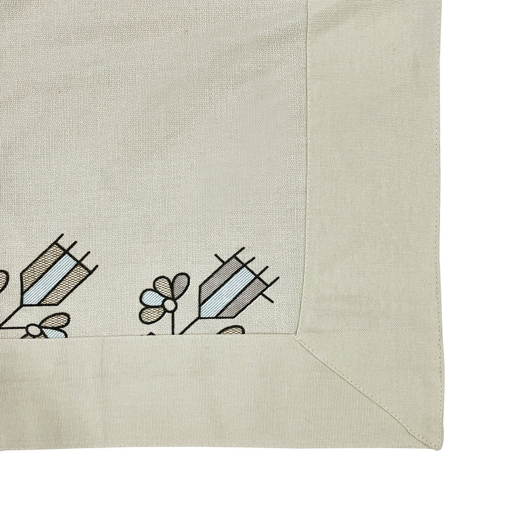 Premium Cotton Abstract Beige & Blue Rectangular 8 Seater Table Cover