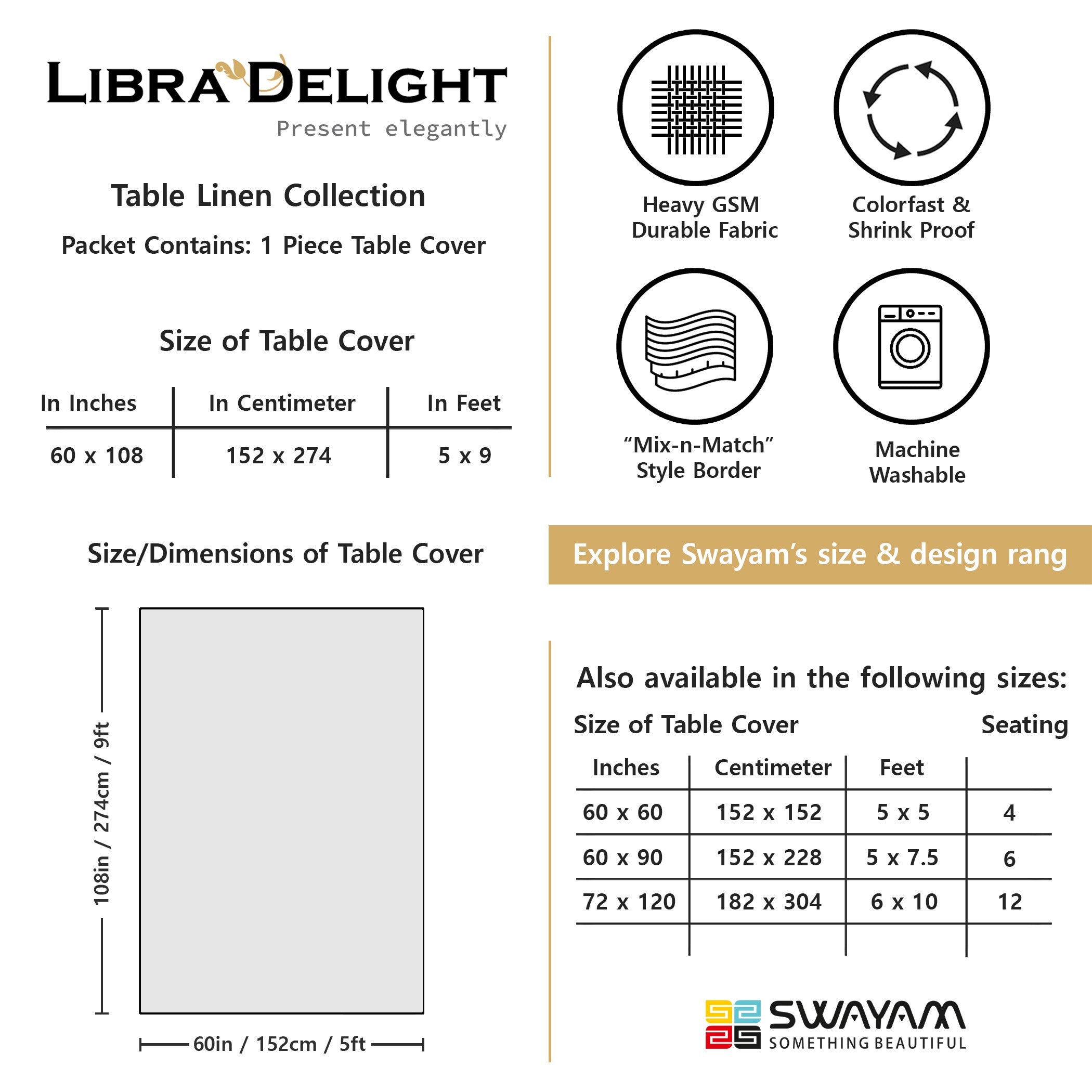 Premium Cotton Abstract Beige & Blue Rectangular 8 Seater Table Cover