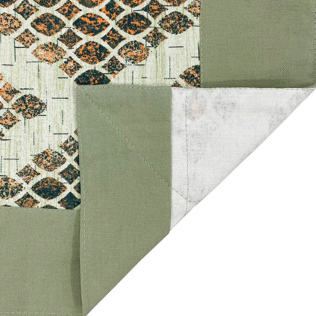 Premium Cotton Geometric Green & Brown Rectangular 8 Seater Table Cover